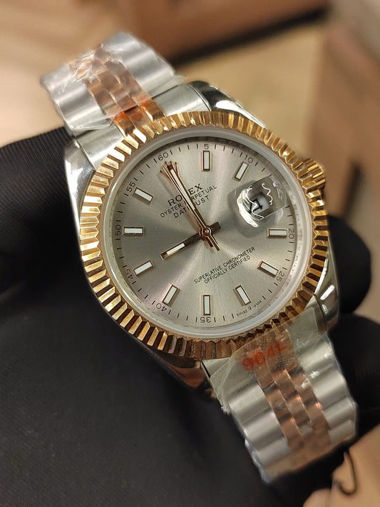 ساعة  ديت جست - فضي مع روز جولد