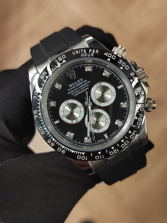 ساعة دايتونا سوار رابر مع فصوص بالمينا - اسود