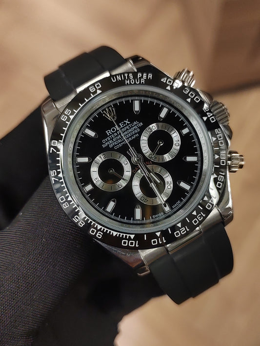 ساعة ر دايتونا كرونوغراف سوار رابر - أسود