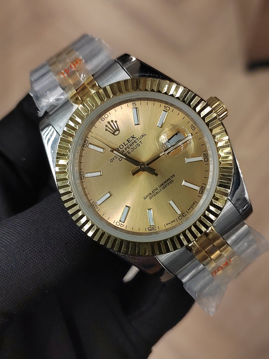 ساعة  ديت جست - فضي مع ذهبي