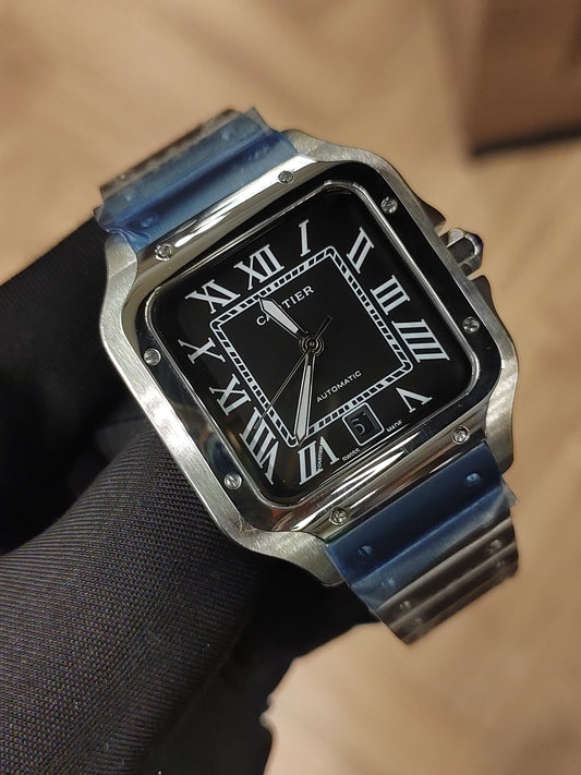 ساعة  سانتوس - فضي مينا سوداء