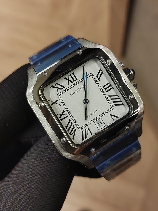 ساعة سانتوس - فضي مينا بيضاء