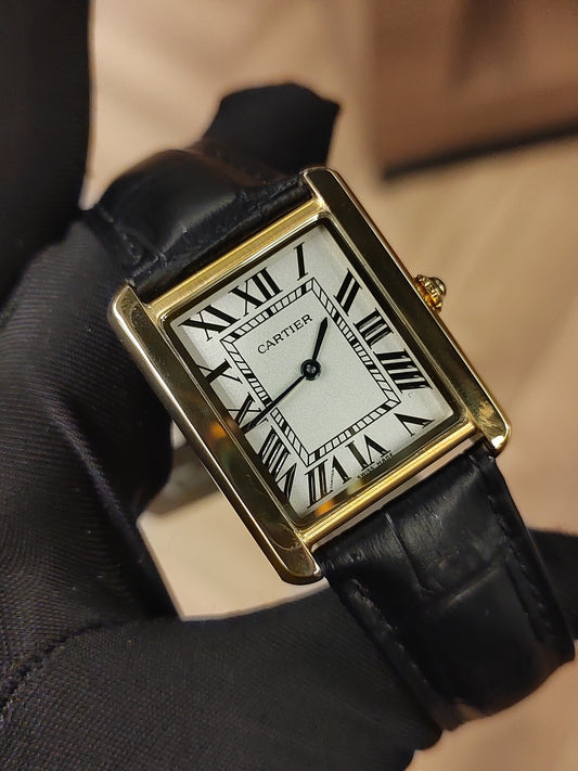 ساعة  تانك مقاس لارج سوار جلد - ذهبي